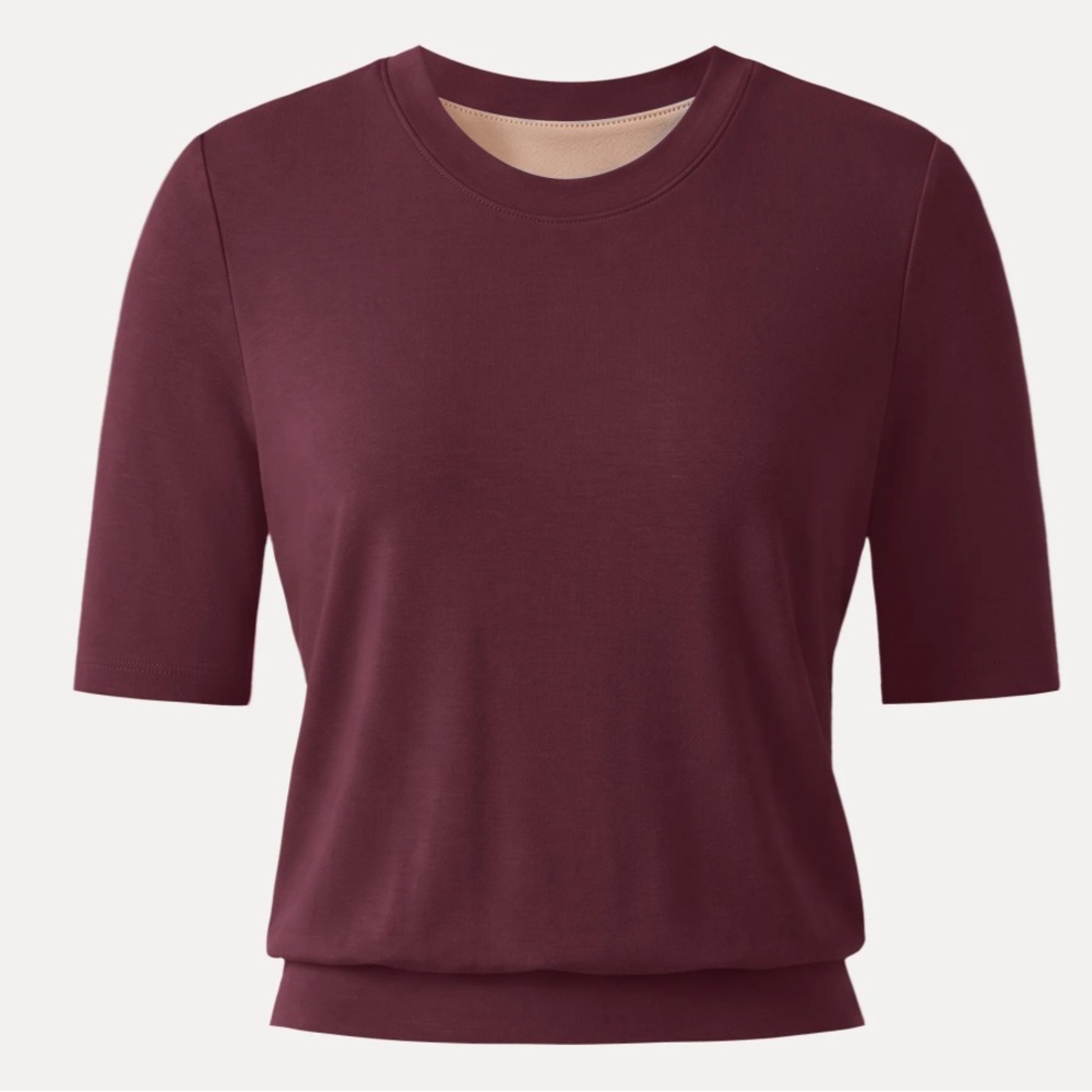 OGL Lyocell Wool Crewneck Bra Top with Banded Hem Ruby Berry Size Medium